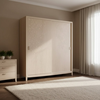 Schlofzëmmer Kleederschaf Material Holz Schaf Modern beige Schief