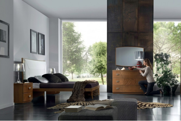 Schlofzëmmer Set Bett 2x Nuetsdësch Kommode 6tlg Design Luxus Komplett