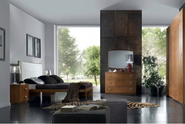Schlofzëmmer Set Bett 2x Nuetsdësch Kommode 6tlg Design Luxus Komplett