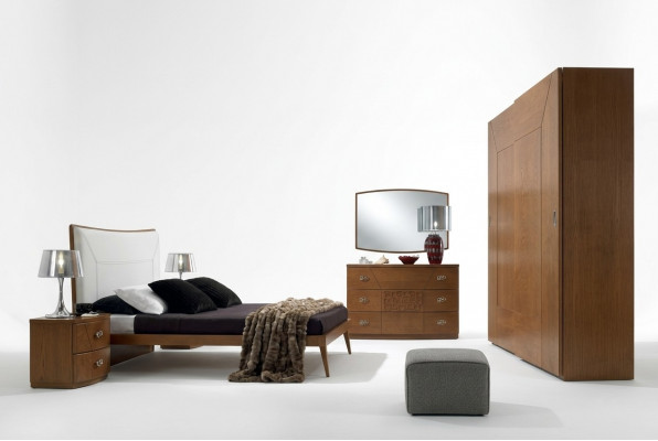 Schlofzëmmer Set Bett 2x Nuetsdësch Kommode 6tlg Design Luxus Komplett