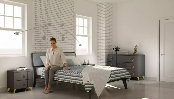 Schlofkummer Set Luxusbett 2x Nuetsdëscher Design gro 3tlg Kommode