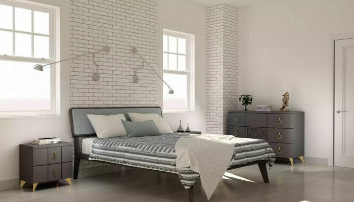 Schlofkummer Set Luxusbett 2x Nuetsdëscher Design gro 3tlg Kommode