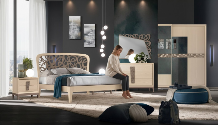 Schlofzëmmer Set Bett 2x Nuetsdëscher Kleederschaf Design Luxus nei 6tlg