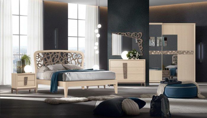 Schlofzëmmer Set Bett 2x Nuetsdëscher Kleederschaf Design Luxus nei 6tlg