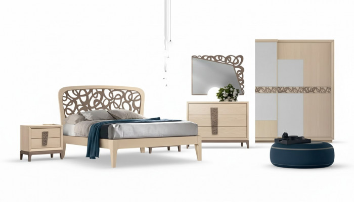Schlofzëmmer Set Bett 2x Nuetsdëscher Kleederschaf Design Luxus nei 6tlg