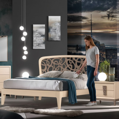 Schlofzëmmer Set Bett 2x Nuetsdësch Design Miwwelen nei 3tlg Modern Holz