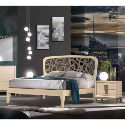 Schlofzëmmer Set Bett 2x Nuetsdësch Design Miwwelen nei 3tlg Modern Holz