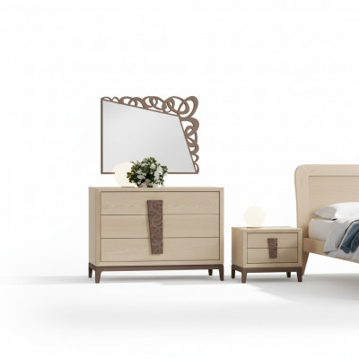Schlofzëmmer Set Luxus Kommode Spigel Design Miwwelen beige 3tlg Holz