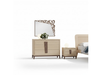 Schlofzëmmer Set Luxus Kommode Spigel Design Miwwelen beige 3tlg Holz