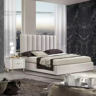 Schlofkummer Set Luxus Bett 2x Nuetsdëscher Design nei wäiss 3tlg Modern