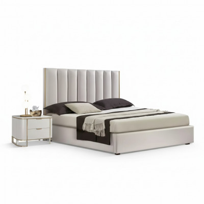 Schlofkummer Set Luxus Bett 2x Nuetsdëscher Design nei wäiss 3tlg Modern