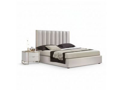 Schlofkummer Set Luxus Bett 2x Nuetsdëscher Design nei wäiss 3tlg Modern