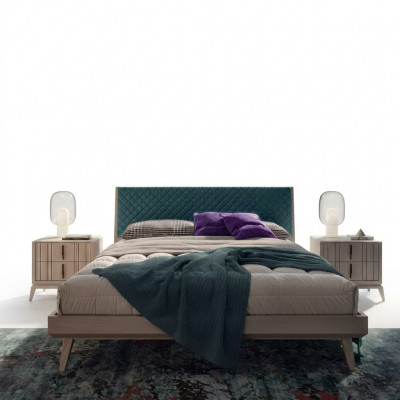 Schlofkummer Set Bett 2x Nuetsdësch Holz beige komplett Modern nei