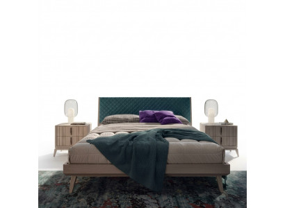 Schlofkummer Set Bett 2x Nuetsdësch Holz beige komplett Modern nei