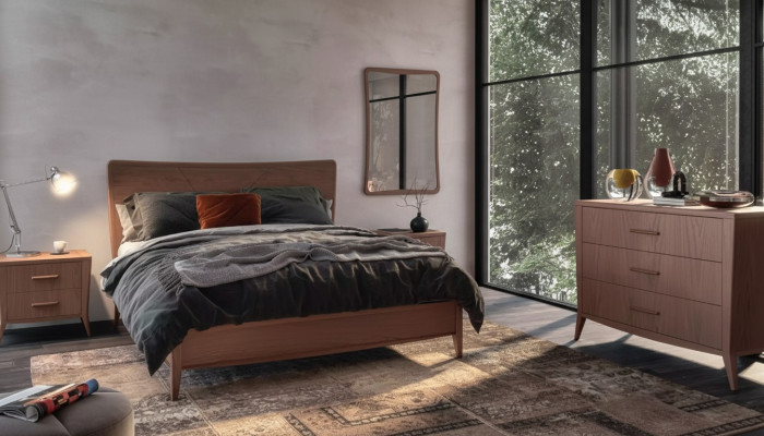Schlofkummer Set Bett 2x Nuetsdëscher Kommode Design Luxus Miwwelen 4tlg
