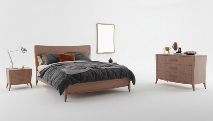 Schlofkummer Set Bett 2x Nuetsdëscher Kommode Design Luxus Miwwelen 4tlg