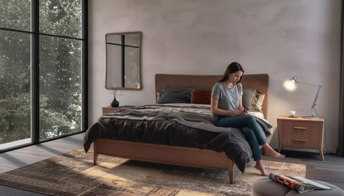 Schlofkummer Set Luxus Bett 2x Nuetsdëscher Design nei brong 3-teileg Modern