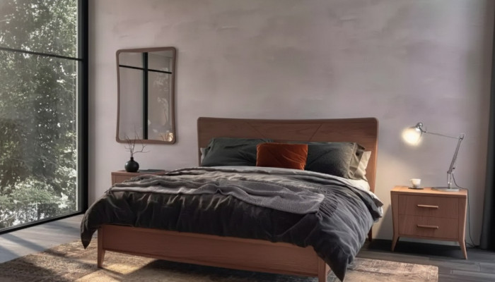 Schlofkummer Set Luxus Bett 2x Nuetsdëscher Design nei brong 3-teileg Modern