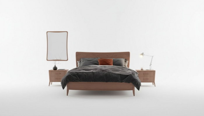 Schlofkummer Set Luxus Bett 2x Nuetsdëscher Design nei brong 3-teileg Modern