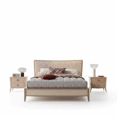 Schlofzëmmer Set Bett 2x Nuetsdëscher Design Luxus nei 3tlg Modern Holz