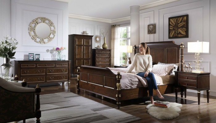 Bett 2x Nuetsdësch Kommode Komplett Schlofzëmmer Miwwelen Set 4 Deeler Neien