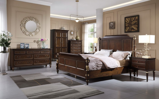Bett 2x Nuetsdësch Kommode Komplett Schlofzëmmer Miwwelen Set 4 Deeler Neien