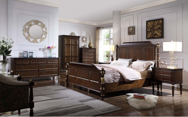 Schlofzëmmer-Set Bett 2x Nuetsdëscher Luxus nei 3tlg Design Modern Holz