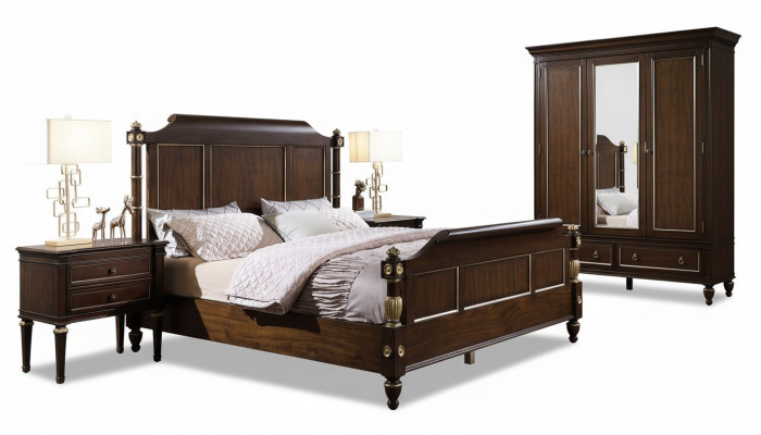Schlofzëmmer-Set Bett 2x Nuetsdëscher Luxus nei 3tlg Design Modern Holz