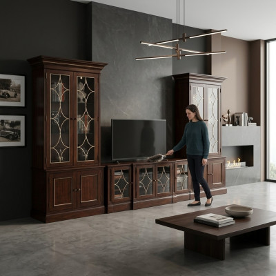 Wunnzëmmer Set 2x Vitrin TV Stänner Couchtisch Set Wunnmangel Modern