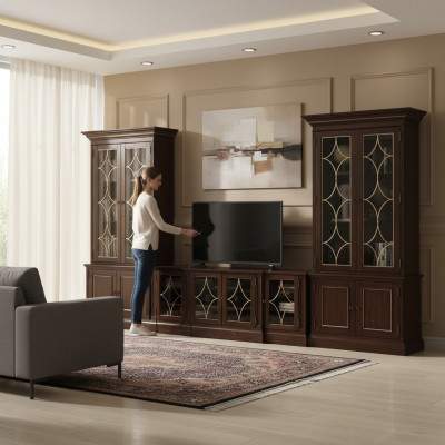 TV-Stänner 2x Vitrine Modern Wunnwand Wunnzëmmer Set Modern 3-Teileg