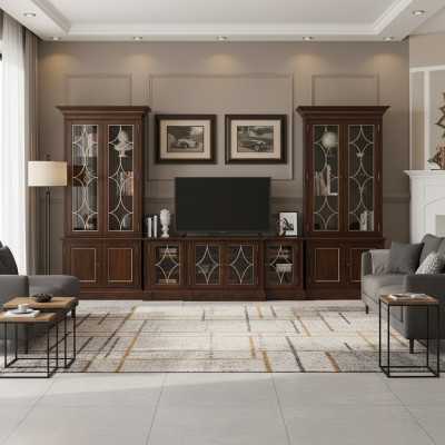 TV-Stänner 2x Vitrine Modern Wunnwand Wunnzëmmer Set Modern 3-Teileg