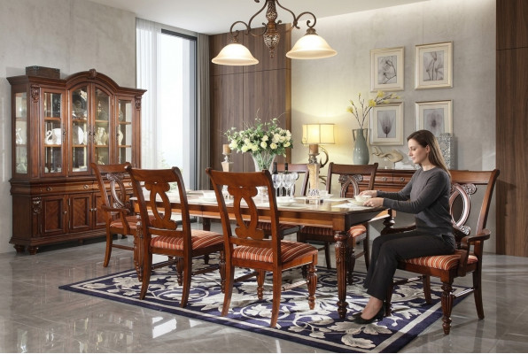 Set Iesszëmmerdësch Iessdësch 4x Stull 2x Stull Vitrinn Iessgrupp 8-deelereg.