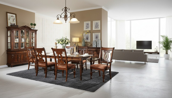 Set Iesszëmmerdësch Iessdësch 4x Stull 2x Stull Vitrinn Iessgrupp 8-deelereg.
