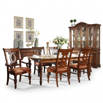Iesszëmmer Iessdësch 4x Stull 2x Stull Garnitur Set 7tlg Luxus Holz Miwwelen