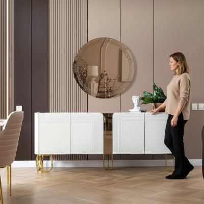 Wunnzëmmer Säitendësch Spigel Set Luxus Modern Holz wäiss 2tlg.