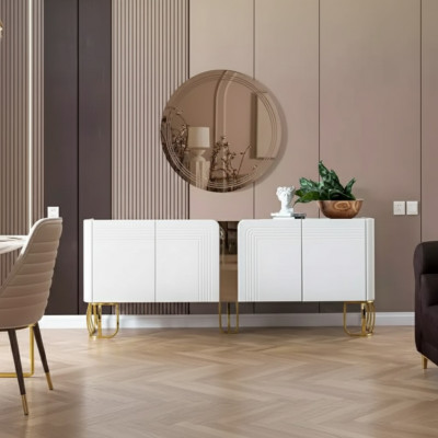 Wunnzëmmer Säitendësch Spigel Set Luxus Modern Holz wäiss 2tlg.