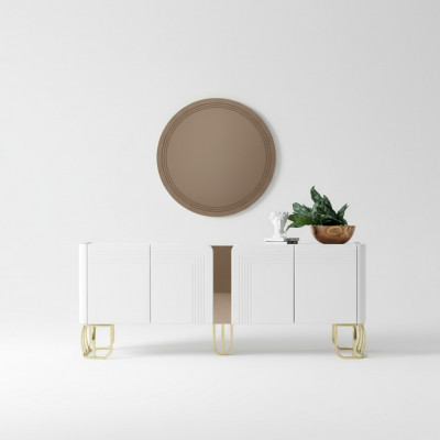 Wunnzëmmer Säitendësch Spigel Set Luxus Modern Holz wäiss 2tlg.