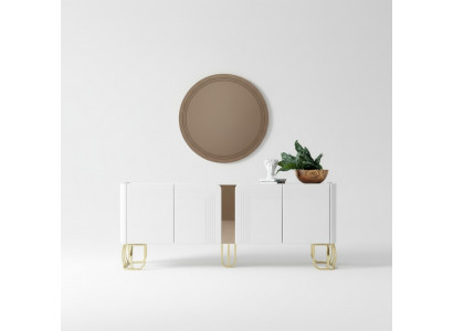 Wunnzëmmer Säitendësch Spigel Set Luxus Modern Holz wäiss 2tlg.