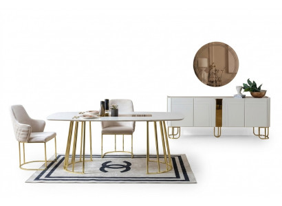 Dësch Still 7-deelzegt Iesszëmmer Holzdësch Iesszëmmer Set Grupp nei Design