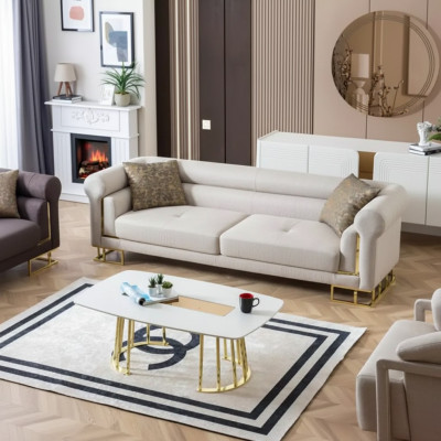 Canapé 3 Sëtzer Textil Wunnzëmmer Design Modern Nei Luxus wäiss
