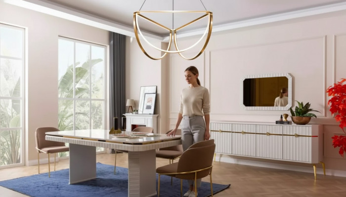 Iesszëmmer Set Dësch 6x Still Sideboard Spigel 9-Deel Grupp Garnitur