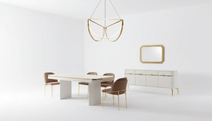 Iesszëmmer Set Dësch 6x Still Sideboard Spigel 9-Deel Grupp Garnitur