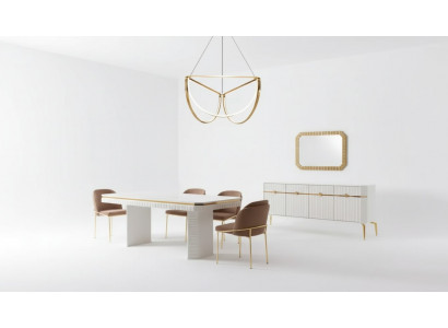Iesszëmmer Set Dësch 6x Still Sideboard Spigel 9-Deel Grupp Garnitur