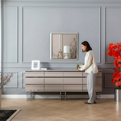 Wunnzëmmer beige Sideboard Spigel Design Miwwel Konsol Holz Designer