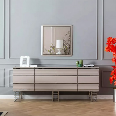 Wunnzëmmer beige Sideboard Spigel Design Miwwel Konsol Holz Designer