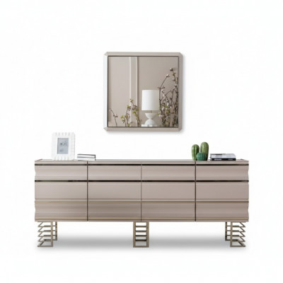 Wunnzëmmer beige Sideboard Spigel Design Miwwel Konsol Holz Designer