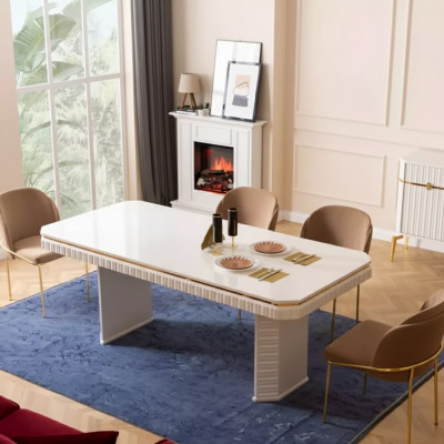 Iesszëmmer Iessdësch 6x Stull beige Garnitur Set 7tlg Luxus Holz Miwwelen