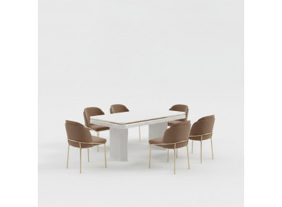 Iesszëmmer Iessdësch 6x Stull beige Garnitur Set 7tlg Luxus Holz Miwwelen