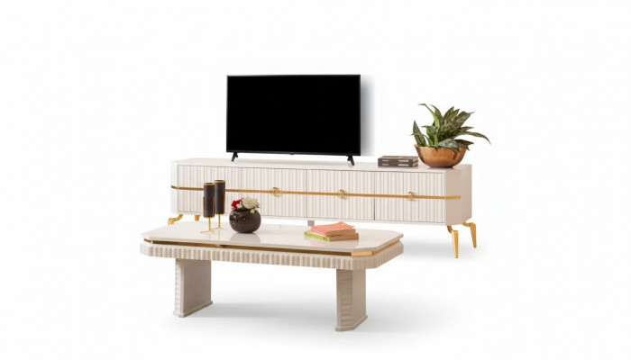 Couchtisch Sideboard 2tlg Wunnzëmmer Miwwel Dësch Lowboard nei wäiss