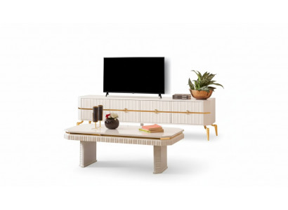 Couchtisch Sideboard 2tlg Wunnzëmmer Miwwel Dësch Lowboard nei wäiss